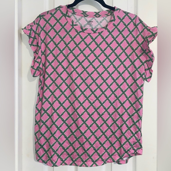 crown & ivy Tops - Crown & Ivy Pink and Green Diamond Pattern Top